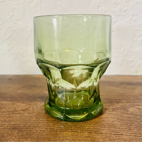 Set of 2 Vintage Anchor Hocking Georgian Avocado Green Flat Tumbler Honeycomb - Picture 6 of 6